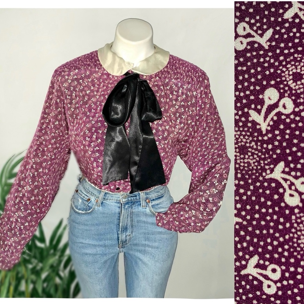 v i n t a g e :: Neck Tie Cherry Print Secretary Blouse